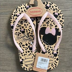 NWT Women’s Havaianas Minnie Mouse Flip Flops - Pink and Tan USA 6